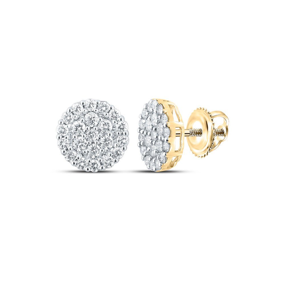 10kt Yellow Gold Men's Round Diamond Cluster Earrings - 2 Cttw | Exquisite Brilliance - Splendid Jewellery