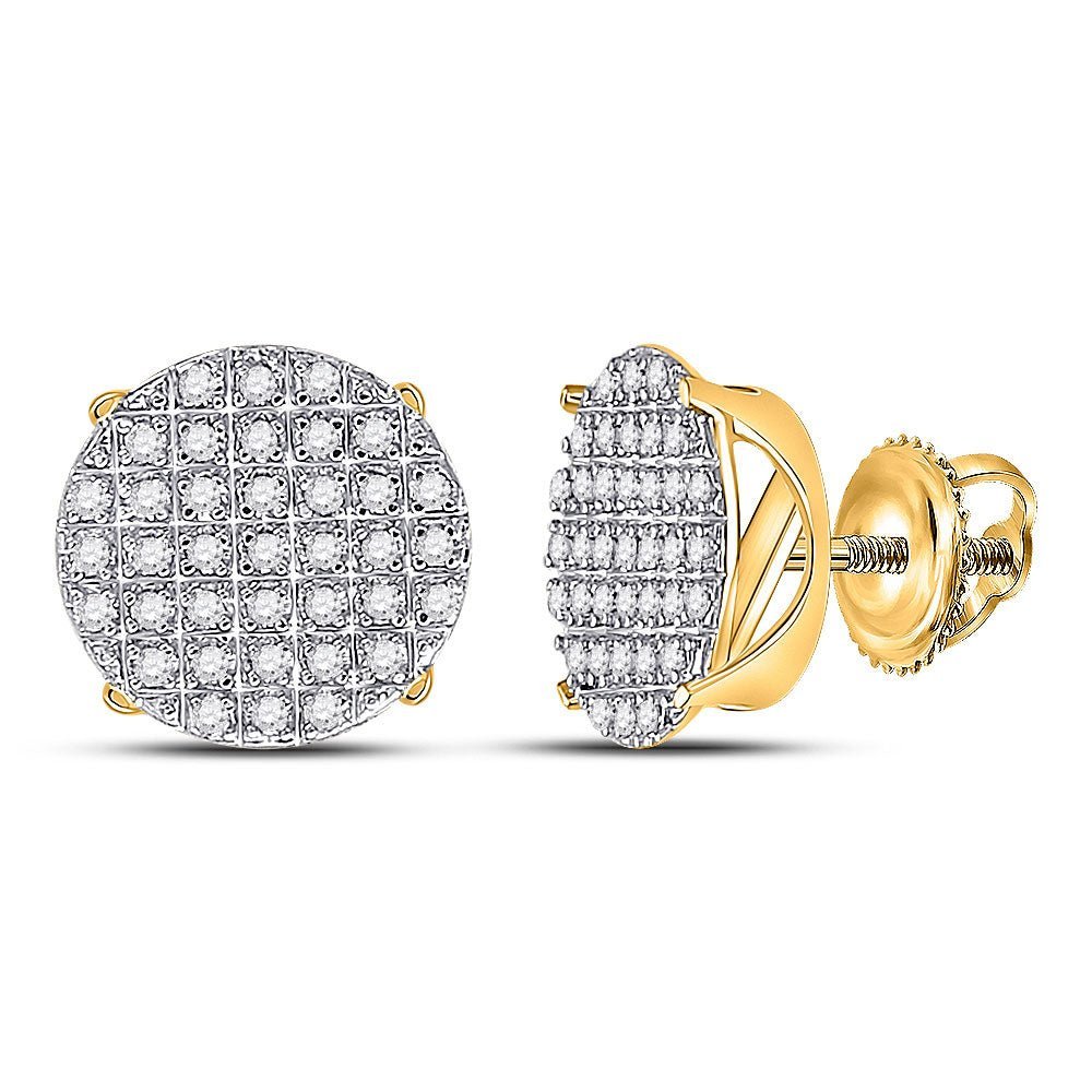 10kt Yellow Gold Men's Round Diamond Cluster Earrings - A Dazzling Circle of Brilliance - Splendid Jewellery