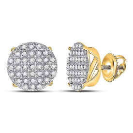 10kt Yellow Gold Men's Round Diamond Cluster Earrings - A Dazzling Circle of Brilliance - Splendid Jewellery