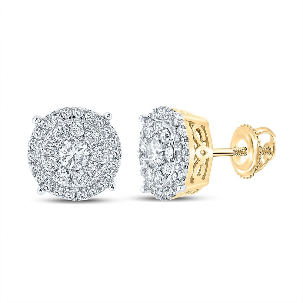 10kt Yellow Gold Men's Round Diamond Cluster Earrings - A Dazzling Statement of Style - Splendid Jewellery