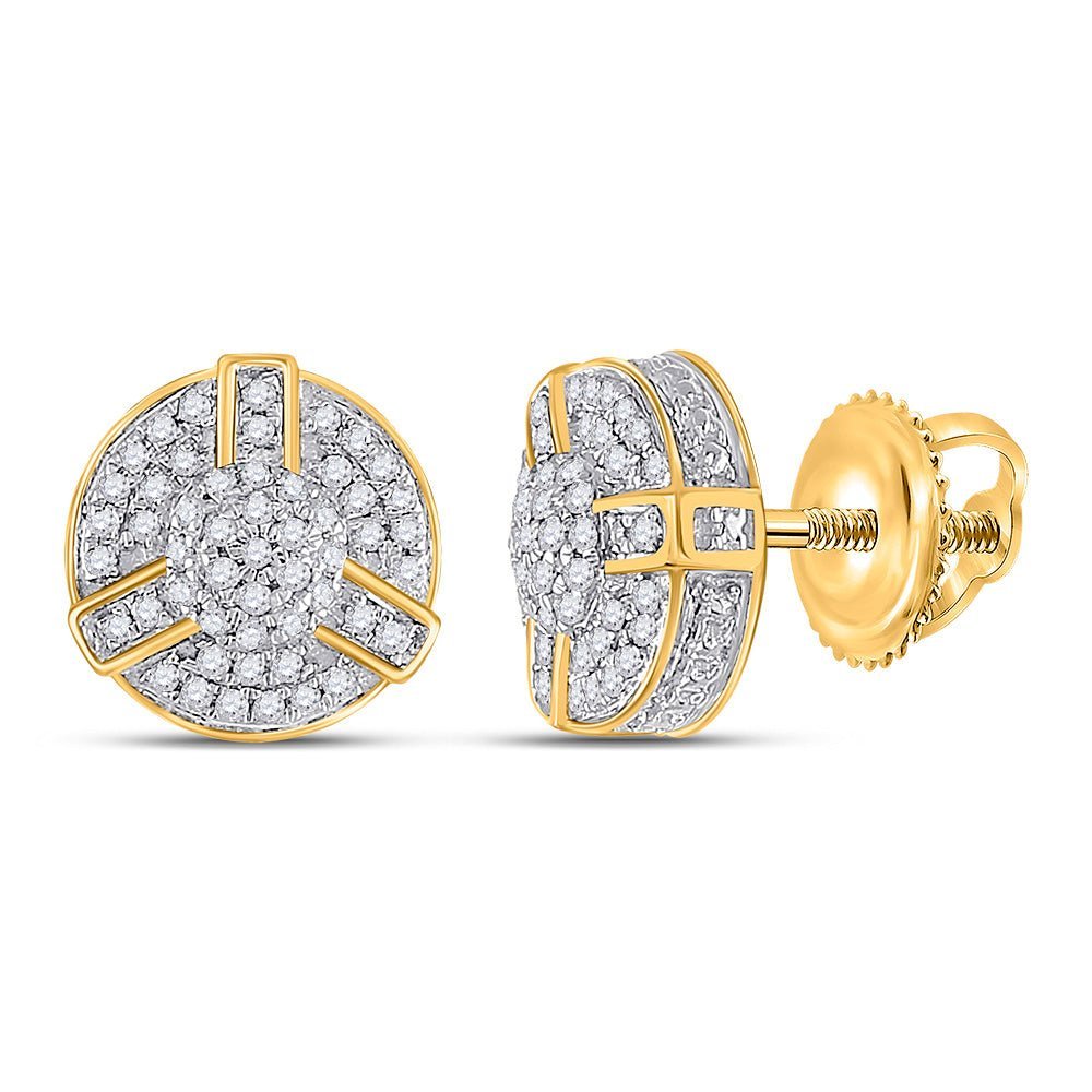 10kt Yellow Gold Men's Round Diamond Cluster Earrings - Captivating Brilliance - Splendid Jewellery