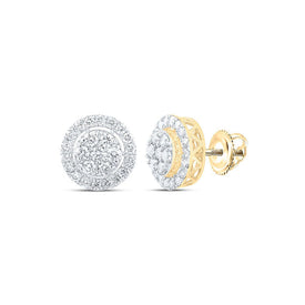 10kt Yellow Gold Men's Round Diamond Cluster Earrings - Exquisite Brilliance - Splendid Jewellery