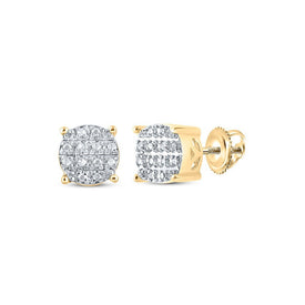 10kt Yellow Gold Men's Round Diamond Cluster Earrings - Sparkling Brilliance for Every Occasion - Splendid Jewellery