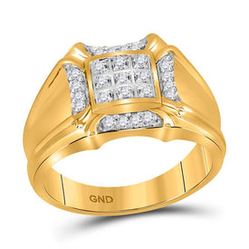 10kt Yellow Gold Mens Round Diamond Cluster Ring 1/4 Cttw | Luxurious Brilliance - Splendid Jewellery