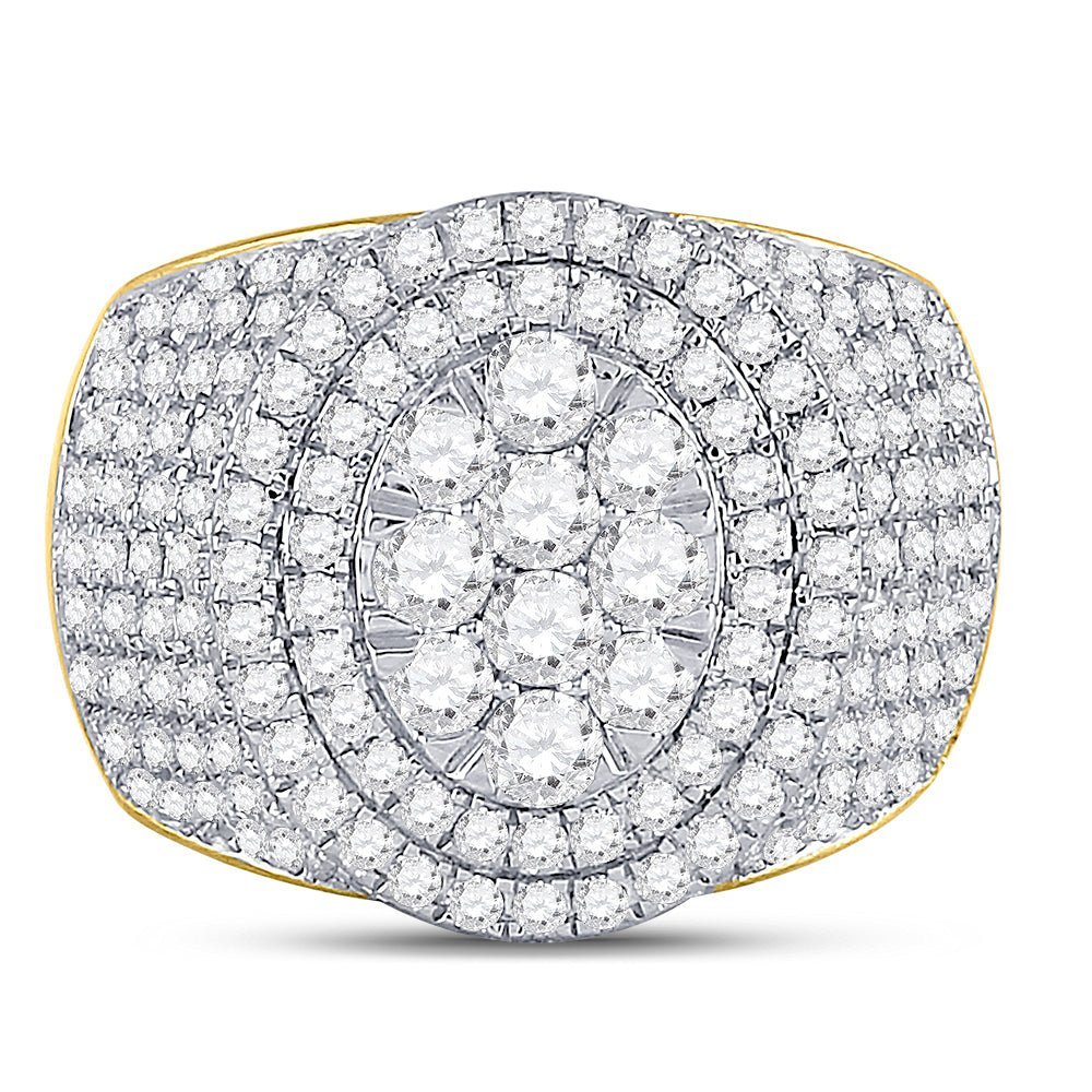 10kt Yellow Gold Men's Round Diamond Cluster Statement Ring - 2 - 1/2 Cttw - Splendid Jewellery