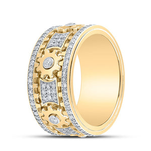 10kt Yellow Gold Men's Round Diamond Cog Band Ring - Captivating Brilliance - Splendid Jewellery