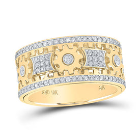 10kt Yellow Gold Men's Round Diamond Cog Band Ring - Captivating Brilliance product  Top View from Splendid Jewellery