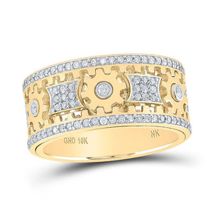 10kt Yellow Gold Men's Round Diamond Cog Band Ring - Captivating Brilliance - Splendid Jewellery