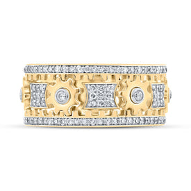 10kt Yellow Gold Men's Round Diamond Cog Band Ring - Captivating Brilliance product Top View from Splendid Jewellery