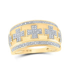 10kt Yellow Gold Men's Round Diamond Cross Band Ring 1/3 Cttw - A Splendid Statement of Style and Faith - Splendid Jewellery