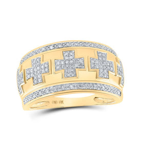 10kt Yellow Gold Men's Round Diamond Cross Band Ring 1/3 Cttw - A Splendid Statement of Style and Faith - Splendid Jewellery