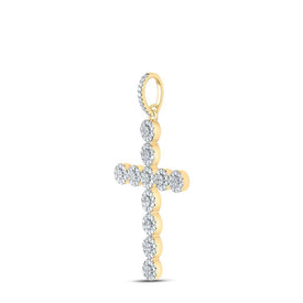 10kt Yellow Gold Men's Round Diamond Cross Charm Pendant - 1 - 1/3 Cttw - Splendid Jewellery