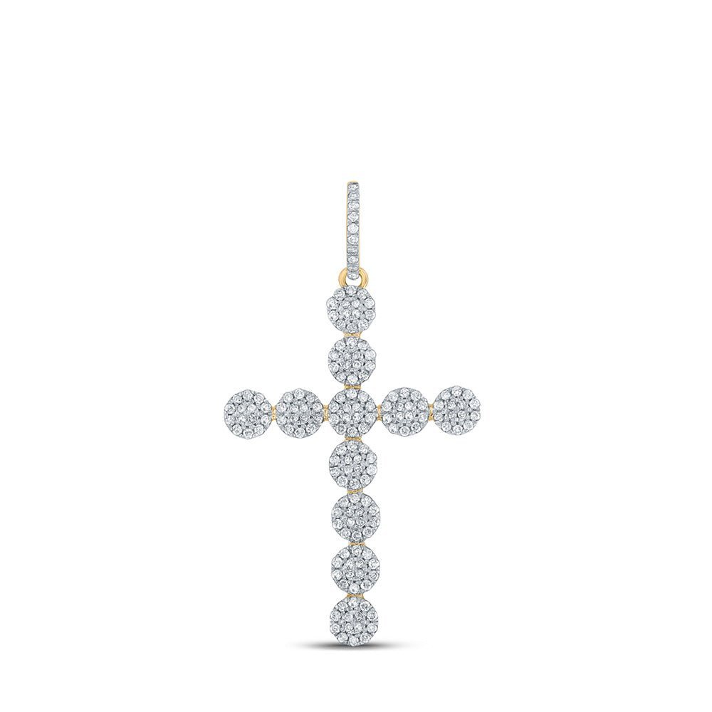 10kt Yellow Gold Men's Round Diamond Cross Charm Pendant - 1 - 1/3 Cttw - Splendid Jewellery
