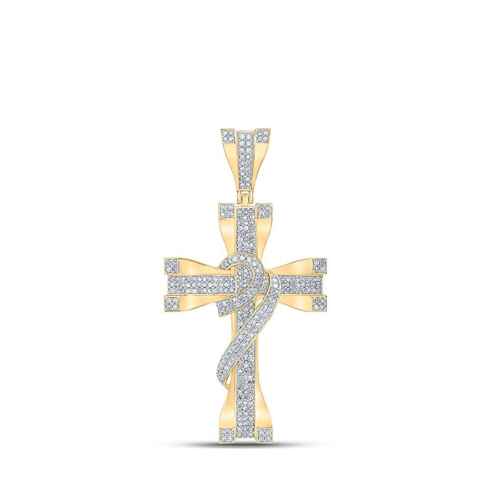 10kt Yellow Gold Men's Round Diamond Cross Charm Pendant 1 Cttw - A Dazzling Statement of Faith - Splendid Jewellery