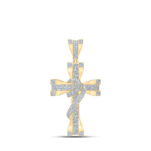 Load image into Gallery viewer, 10kt Yellow Gold Men's Round Diamond Cross Charm Pendant 1 Cttw - A Dazzling Statement of Faith - Splendid Jewellery