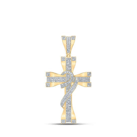 10kt Yellow Gold Men's Round Diamond Cross Charm Pendant 1 Cttw - A Dazzling Statement of Faith - Splendid Jewellery
