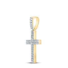 Load image into Gallery viewer, 10kt Yellow Gold Men's Round Diamond Cross Charm Pendant 1 Cttw | Dazzling Divine Pendant - Splendid Jewellery