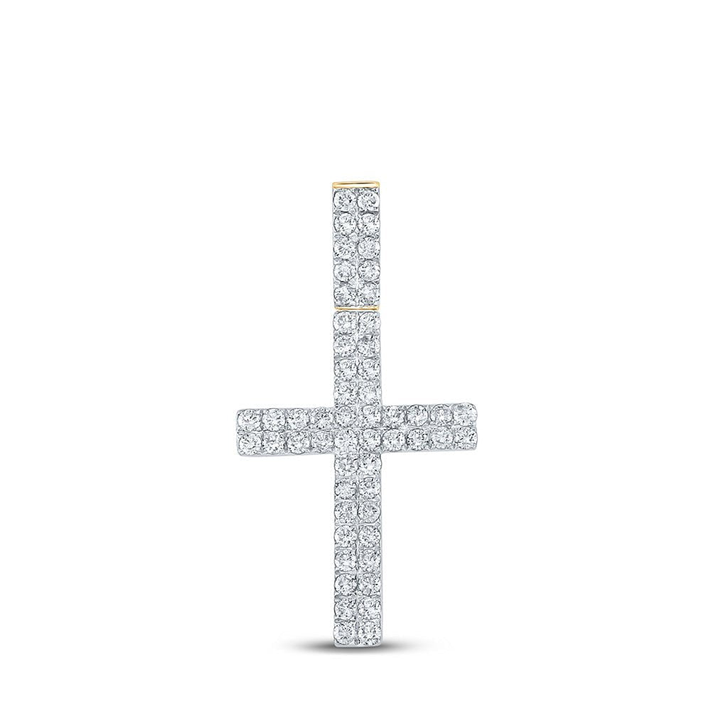 10kt Yellow Gold Men's Round Diamond Cross Charm Pendant 1 Cttw | Dazzling Divine Pendant - Splendid Jewellery
