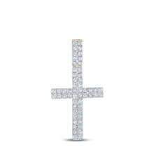 Load image into Gallery viewer, 10kt Yellow Gold Men's Round Diamond Cross Charm Pendant 1 Cttw | Dazzling Divine Pendant - Splendid Jewellery