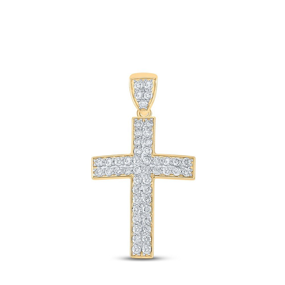 10kt Yellow Gold Men's Round Diamond Cross Charm Pendant - 1 Cttw | Splendid Jewellery - Splendid Jewellery