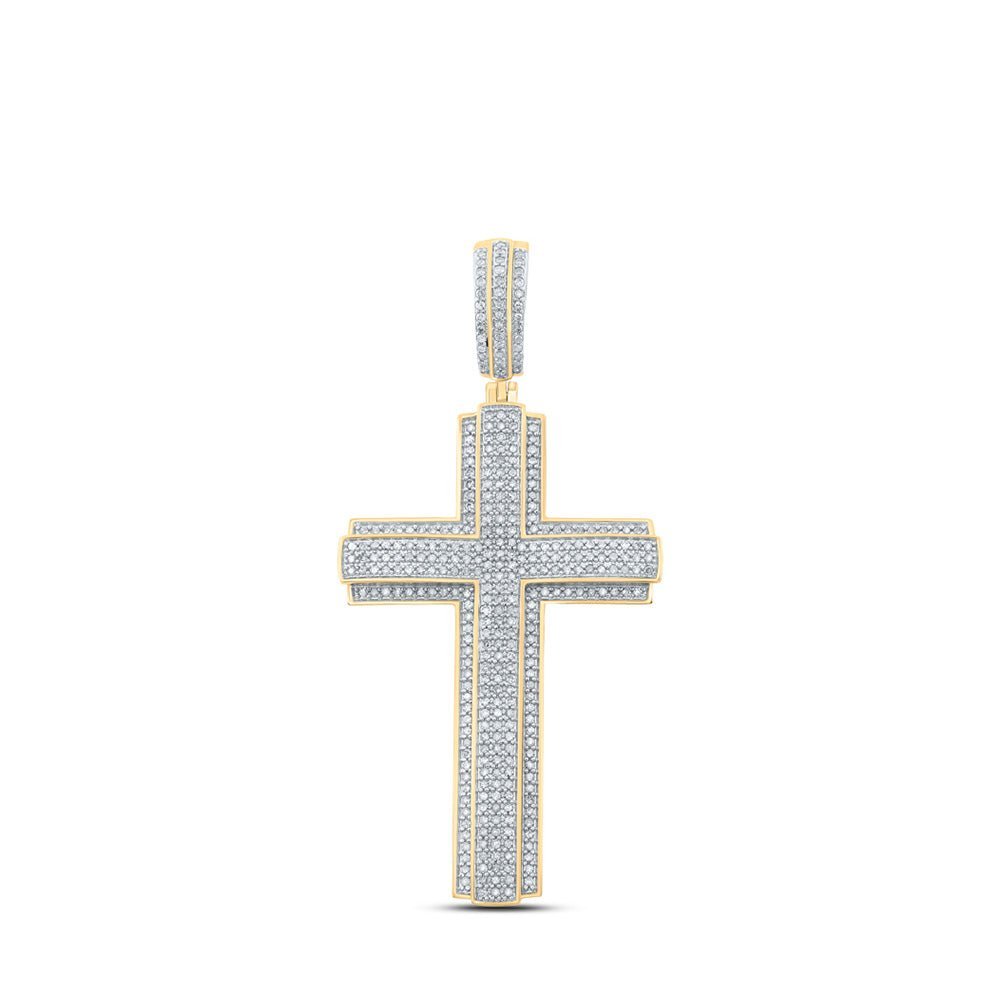 10kt Yellow Gold Men's Round Diamond Cross Charm Pendant - 1 Cttw | Splendid Jewellery - Splendid Jewellery