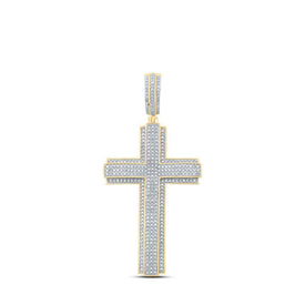 10kt Yellow Gold Men's Round Diamond Cross Charm Pendant - 1 Cttw | Splendid Jewellery - Splendid Jewellery