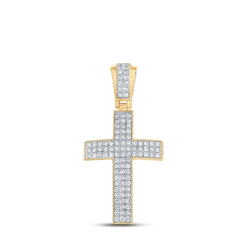 10kt Yellow Gold Men's Round Diamond Cross Charm Pendant - 1 Cttw | Splendid Jewellery - Splendid Jewellery