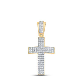 10kt Yellow Gold Men's Round Diamond Cross Charm Pendant - 1 Cttw | Splendid Jewellery - Splendid Jewellery