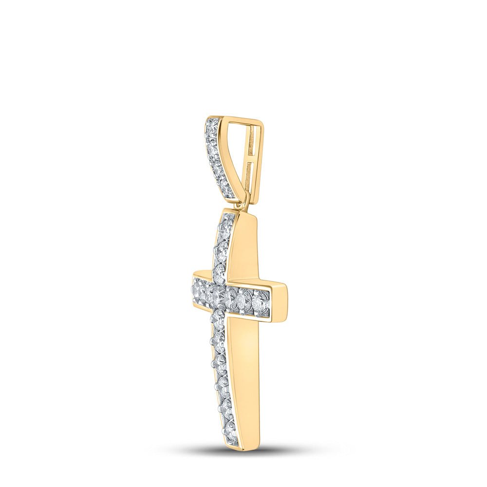10kt Yellow Gold Men's Round Diamond Cross Charm Pendant - 1 Cttw | Splendid Jewellery - Splendid Jewellery