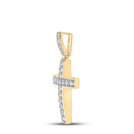 10kt Yellow Gold Men's Round Diamond Cross Charm Pendant - 1 Cttw | Splendid Jewellery - Splendid Jewellery