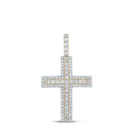 10kt Yellow Gold Men's Round Diamond Cross Charm Pendant - 1 Cttw | Splendid Jewellery - Splendid Jewellery