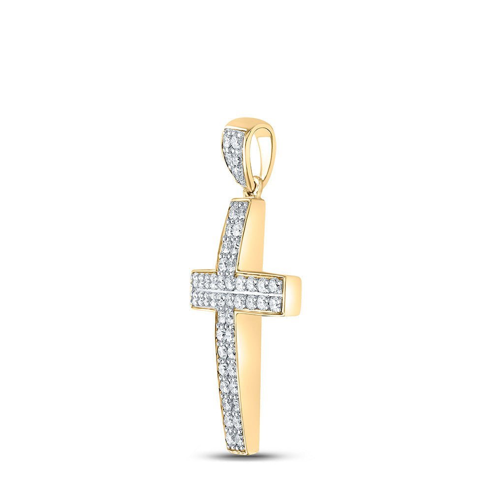 10kt Yellow Gold Men's Round Diamond Cross Charm Pendant - 1 Cttw | Splendid Jewellery - Splendid Jewellery