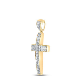 10kt Yellow Gold Men's Round Diamond Cross Charm Pendant - 1 Cttw | Splendid Jewellery - Splendid Jewellery