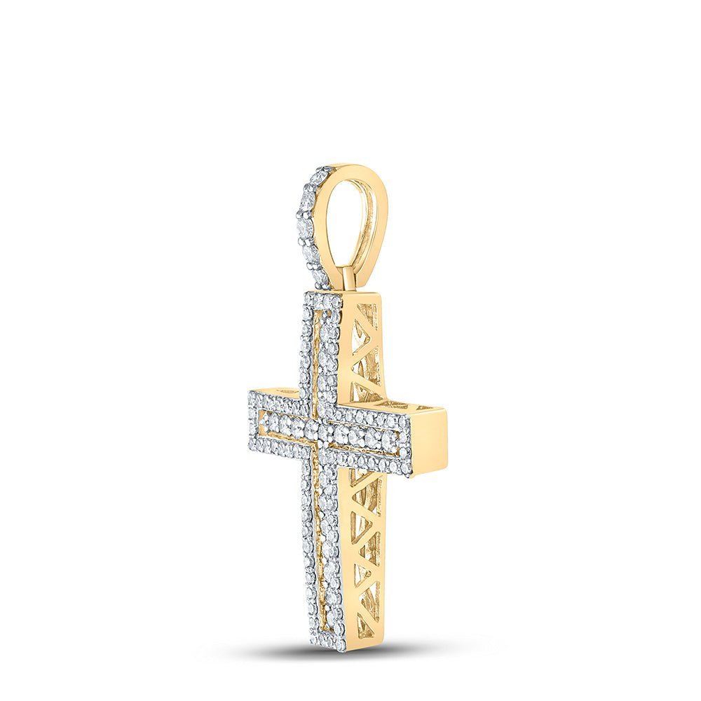 10kt Yellow Gold Men's Round Diamond Cross Charm Pendant - 1 Cttw | Splendid Jewellery - Splendid Jewellery