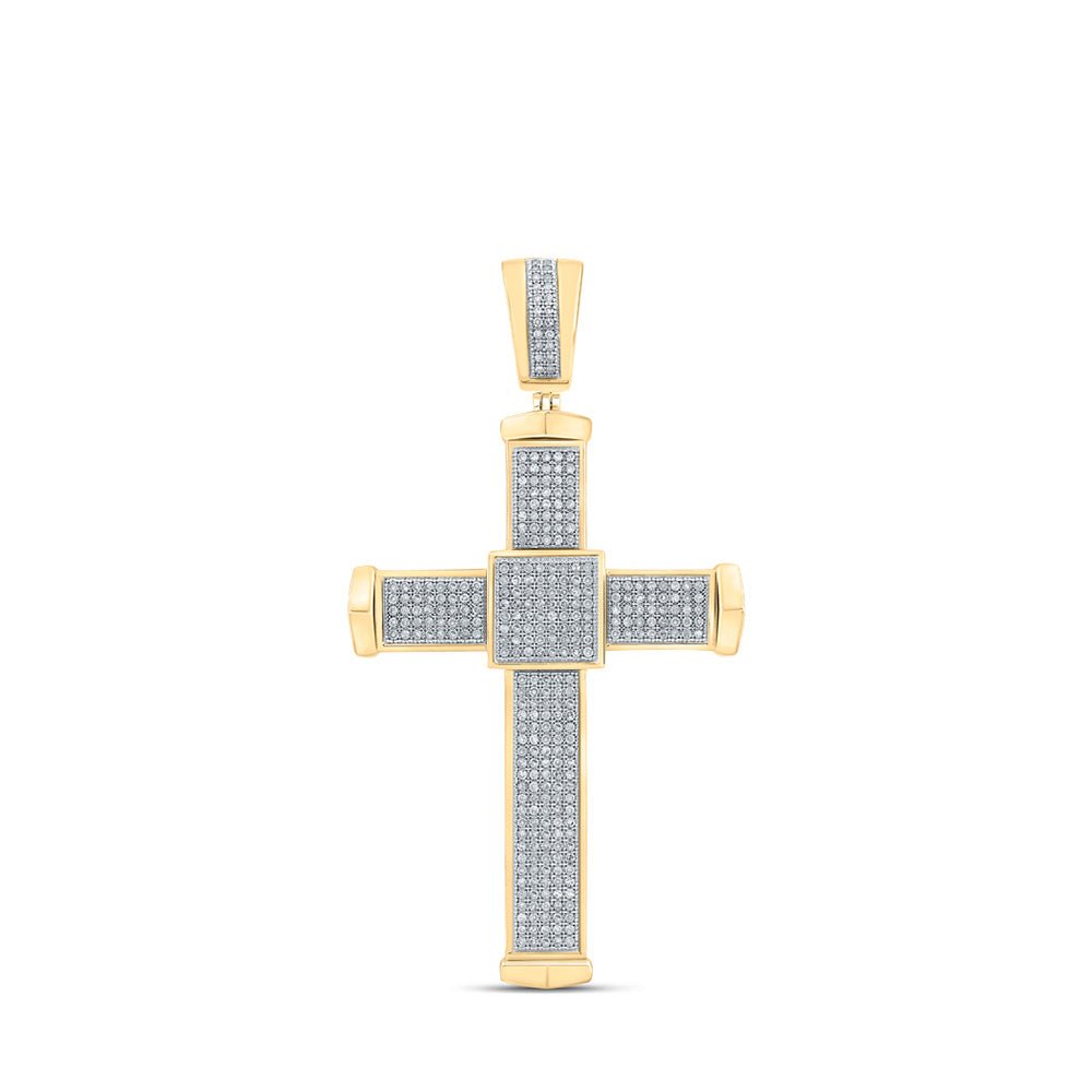 10kt Yellow Gold Men's Round Diamond Cross Charm Pendant - 1 Cttw | Splendid Jewellery - Splendid Jewellery