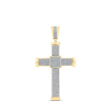Load image into Gallery viewer, 10kt Yellow Gold Men's Round Diamond Cross Charm Pendant - 1 Cttw | Splendid Jewellery - Splendid Jewellery