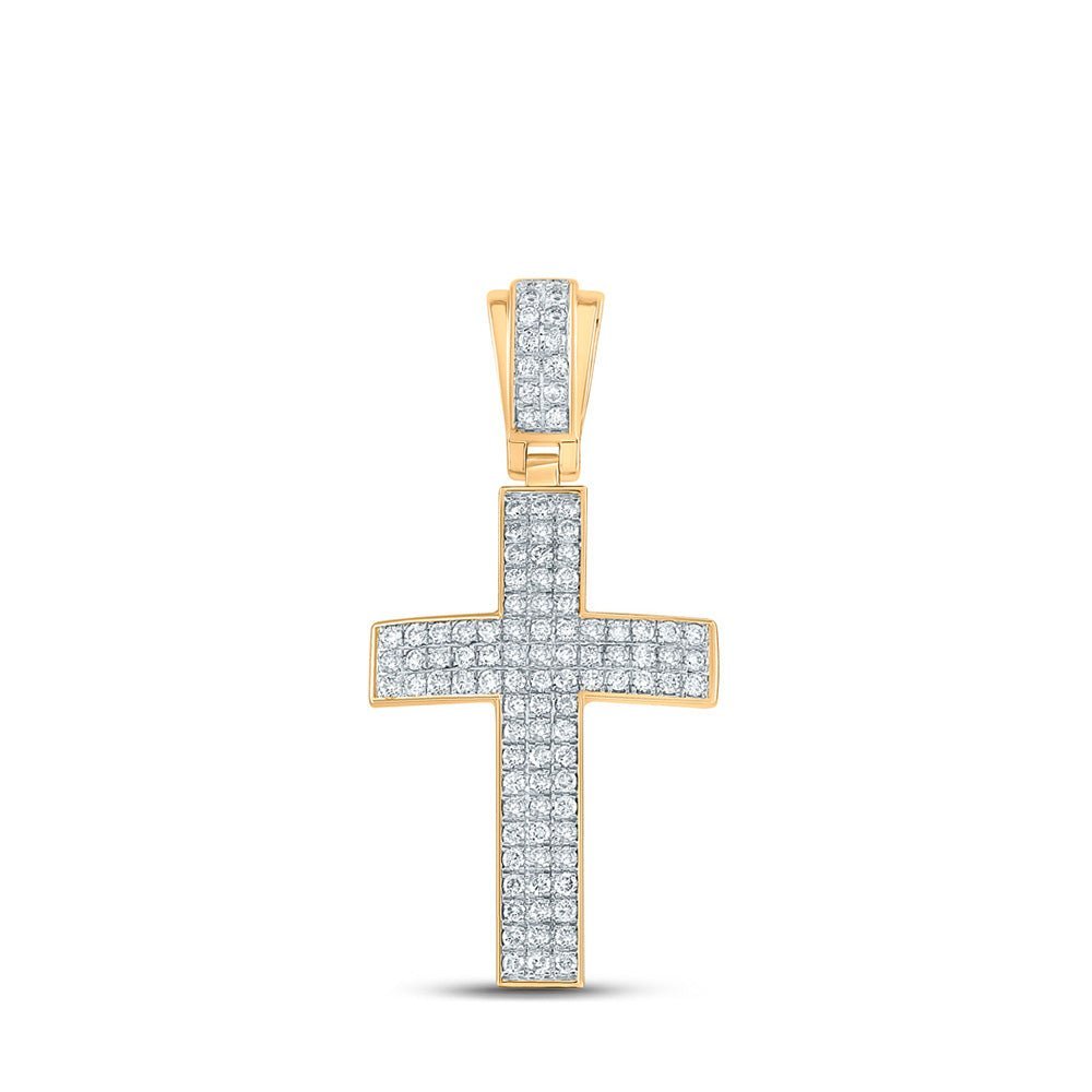 10kt Yellow Gold Men's Round Diamond Cross Charm Pendant - 1 Cttw | Splendid Jewellery - Splendid Jewellery