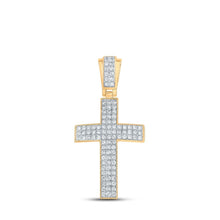 Load image into Gallery viewer, 10kt Yellow Gold Men's Round Diamond Cross Charm Pendant - 1 Cttw | Splendid Jewellery - Splendid Jewellery