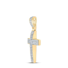 Load image into Gallery viewer, 10kt Yellow Gold Men's Round Diamond Cross Charm Pendant - 1 Cttw | Splendid Jewellery - Splendid Jewellery