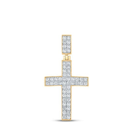 10kt Yellow Gold Men's Round Diamond Cross Charm Pendant - 1 Cttw | Splendid Jewellery - Splendid Jewellery