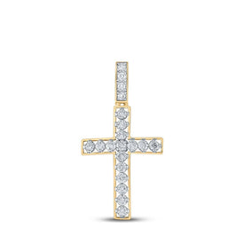10kt Yellow Gold Men's Round Diamond Cross Charm Pendant - 1 Cttw | Splendid Jewellery - Splendid Jewellery