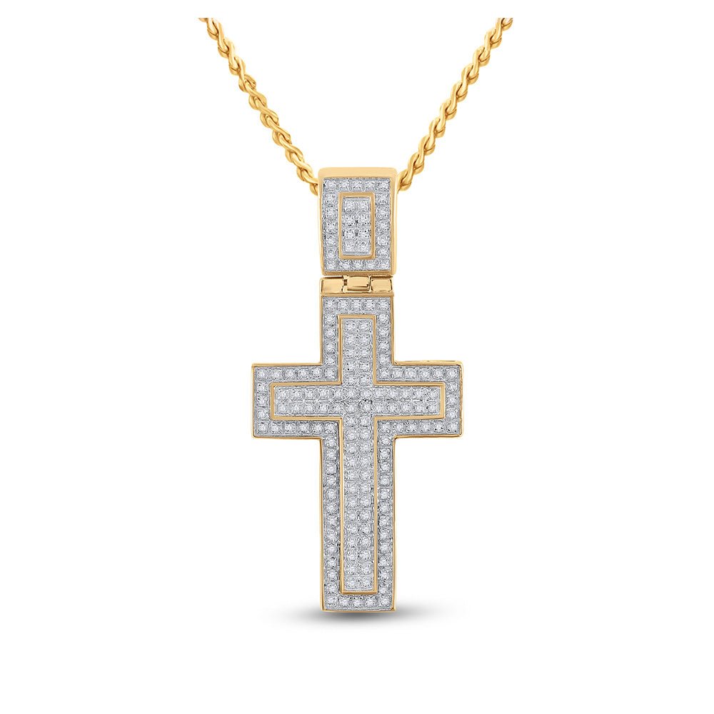 10kt Yellow Gold Men's Round Diamond Cross Charm Pendant 1/2 Cttw - A Dazzling Symbol of Faith and Style - Splendid Jewellery