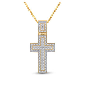 10kt Yellow Gold Men's Round Diamond Cross Charm Pendant 1/2 Cttw - A Dazzling Symbol of Faith and Style - Splendid Jewellery