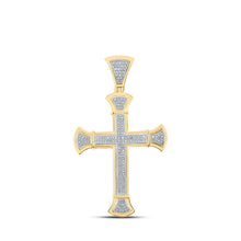 Load image into Gallery viewer, 10kt Yellow Gold Men's Round Diamond Cross Charm Pendant 1/2 Cttw - A Dazzling Symbol of Faith and Style - Splendid Jewellery