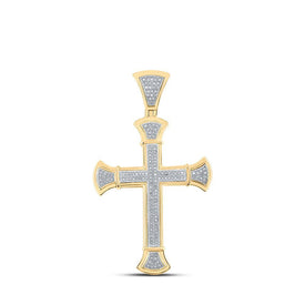 10kt Yellow Gold Men's Round Diamond Cross Charm Pendant 1/2 Cttw - A Dazzling Symbol of Faith and Style - Splendid Jewellery