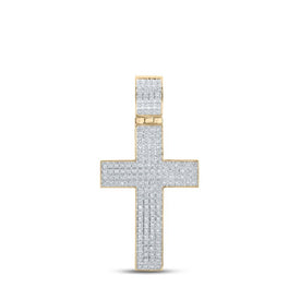 10kt Yellow Gold Men's Round Diamond Cross Charm Pendant - 1/2 Cttw | Splendid Jewellery - Splendid Jewellery