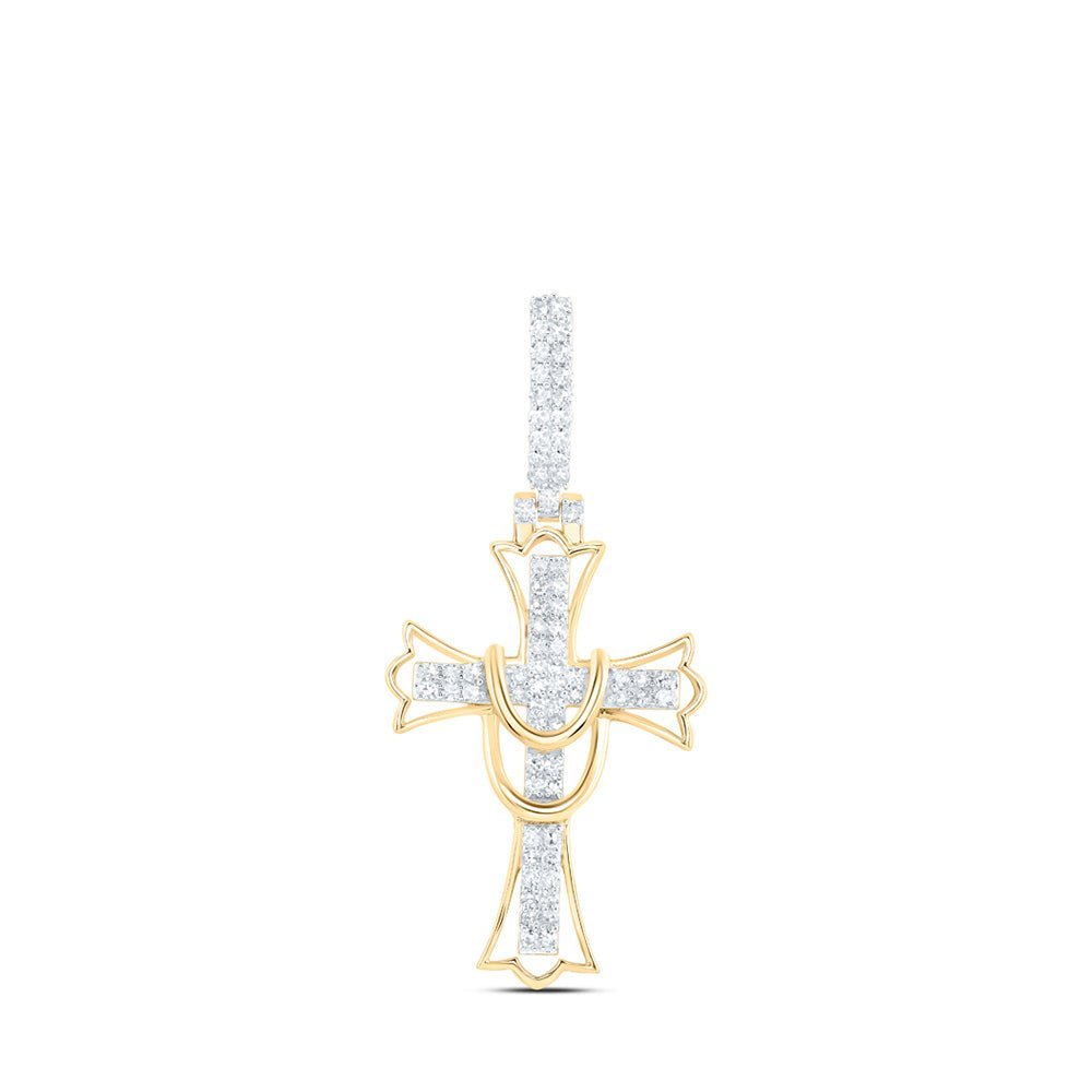 10kt Yellow Gold Men's Round Diamond Cross Charm Pendant - 1/2 Cttw | Splendid Jewellery - Splendid Jewellery