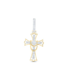 Load image into Gallery viewer, 10kt Yellow Gold Men's Round Diamond Cross Charm Pendant - 1/2 Cttw | Splendid Jewellery - Splendid Jewellery