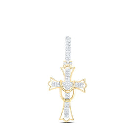 10kt Yellow Gold Men's Round Diamond Cross Charm Pendant - 1/2 Cttw | Splendid Jewellery - Splendid Jewellery
