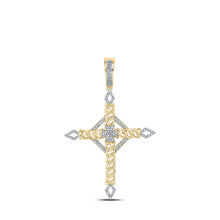 Load image into Gallery viewer, 10kt Yellow Gold Men's Round Diamond Cross Charm Pendant - 1/3 Cttw - Splendid Jewellery